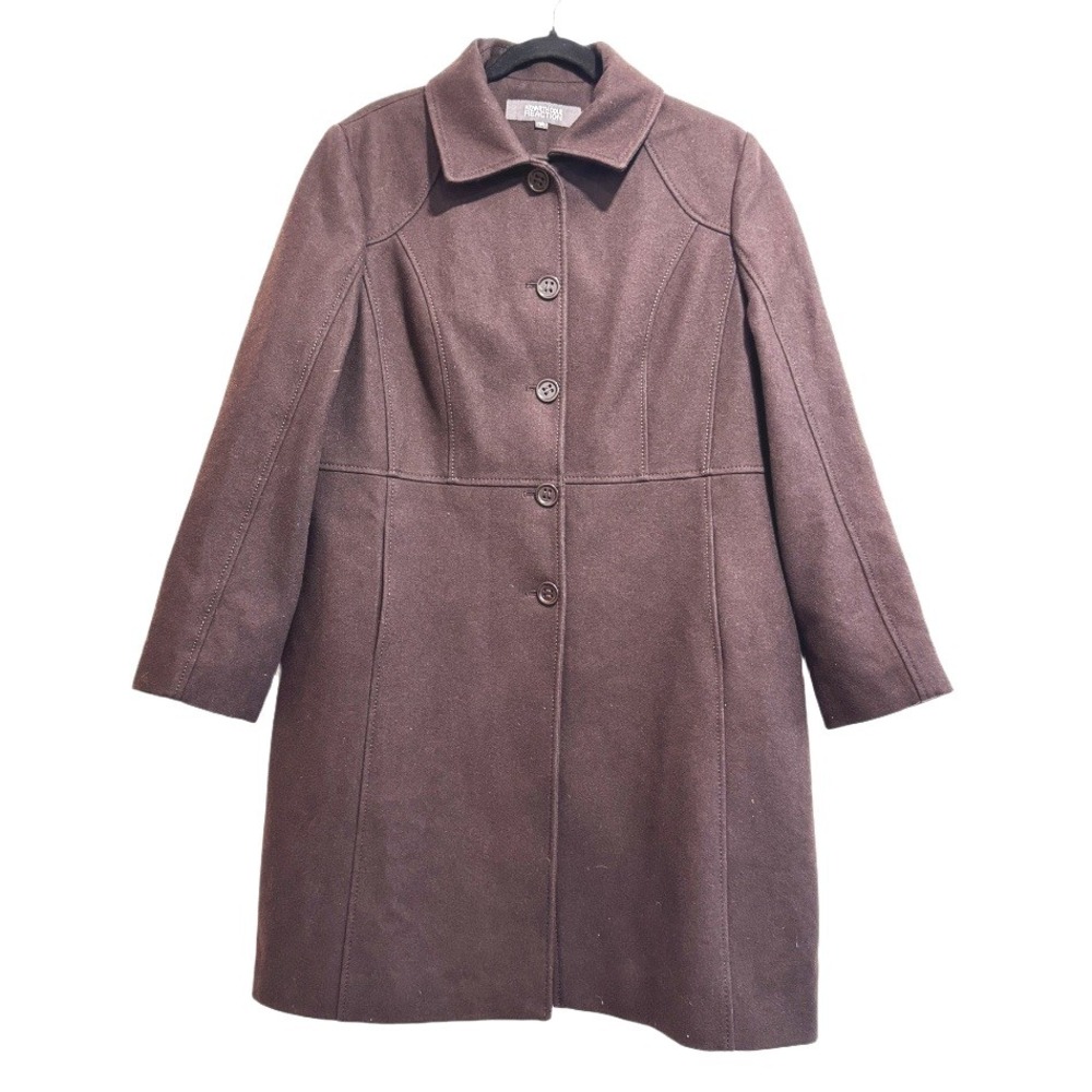 Kenneth Cole Reaction Wool Blend Winter Long‎ Pea Coat Lined Brown Women's Sz 14